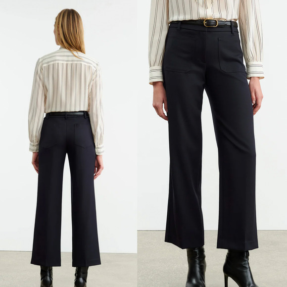 NEW! Nili Lotan 6 Wide Leg High Rise 100% Wool $650 Enya Dress Pants Crop Black - Picture 1 of 10